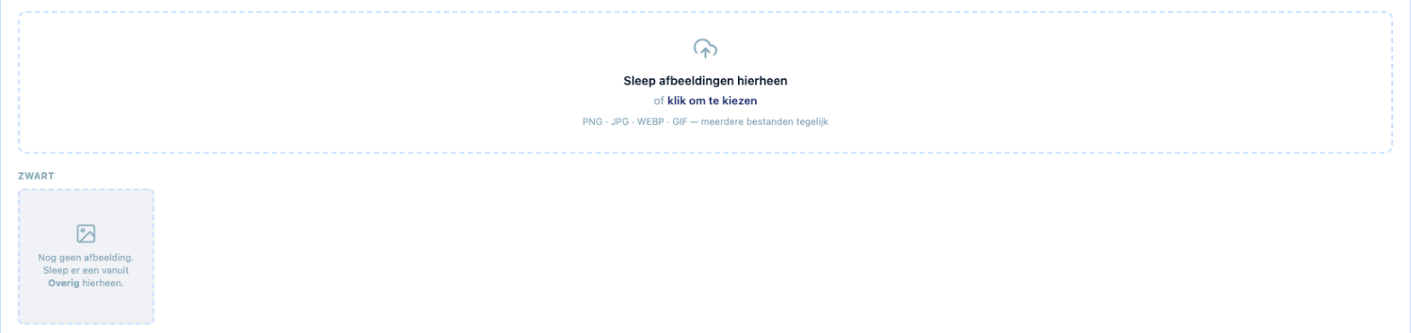 Blok Afbeeldingen met het uploadvak en daaronder het lege vak voor de kleur Zwart