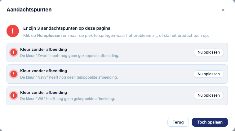Pop-up Aandachtspunten met drie keer Kleur zonder afbeelding